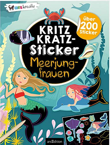 Kritzkratz-Sticker – Meerjungfrauen: Über 200 Sticker | Stickerheft mit Kratzelstickern und Holzstift