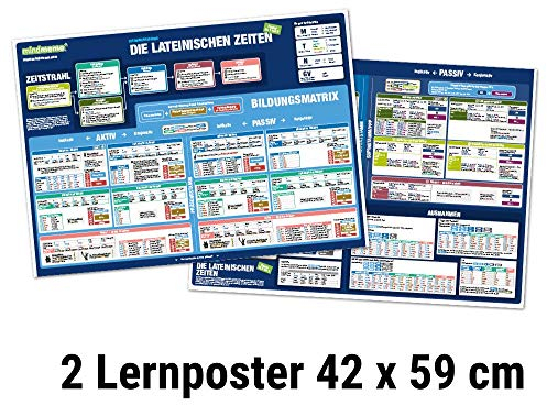 mindmemo Lernposter 2er Set - Die lateinischen Zeiten, Grammatik Übersicht, 2x Poster DIN A2 42x59 cm Premium Edition, Transportrolle: Latein lernen ... DIN A2 42x59 cm PremiumEdition in Schutzröhre