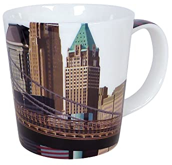 Leslie Gerry New York Pier 17 Mug - Manhattan Skyline Gift, Bone China, 320ml