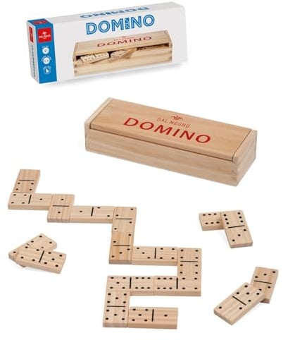 Dal Negro - Domino in legno, 28 tessere e contenitore in legno di bambù. Adatto per bambini 6+ e per tutta la famiglia, fino a 4 giocatori