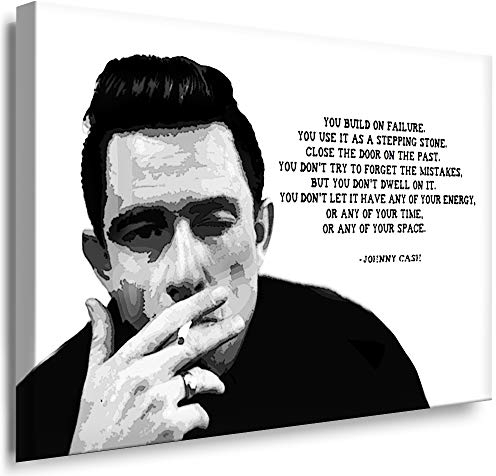 Julia-Art - Bilder Johnny Cash Leinwandbild Porträt Zitat Quotes Schwarz-Weiß Kunstdruck 41 x 31 cm Wandbild XXL Kailrahmenbild Fertigbild SW07-7