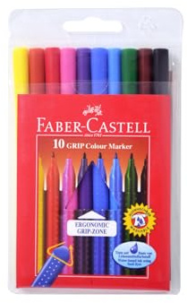 Faber-Castell Fasermaler GRIP COLOUR MARKER, 10er Etui farbig sortiert
