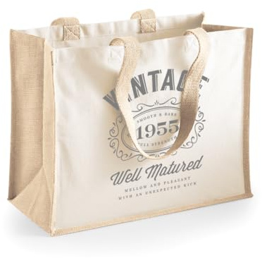 Damen Shopper-Tasche zum 70. Geburtstag - aus Baumwoll-Canvas - ideale Geschenkidee - Naturfarben - 33 x 42 x 19 cm