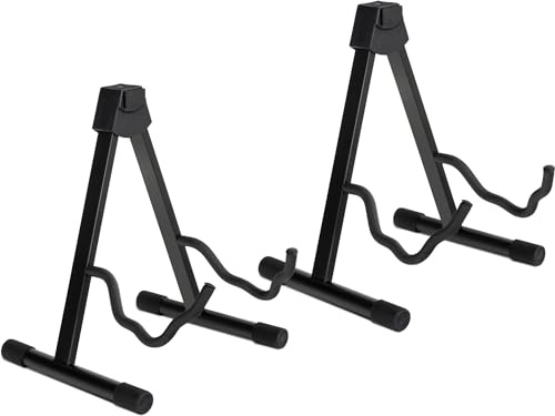 2er Set Classic Cantabile GS Kombi-Gitarrenständer (Universalständer, 3-fach verstellbar, Standfläche 32 x 29cm, gepolsterte Auflagefläche, Gummifüße) Schwarz