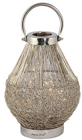 albena shop orientalische Tischlampe BOJA 25cm hoch aus Edelstahl Silberdraht mit LED | zauberhafte Lichteffekte als Stehlampe im Wohnzimmer oder als Nachttischlampe im Schlafzimmer