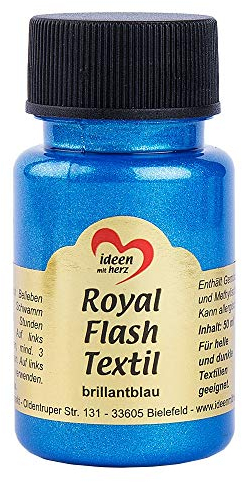 Ideen mit Herz Royal Flash Textil, Glitzer-Metallic-Farbe | hochdeckend, cremige Textilfarbe auf Wasserbasis | für helle und dunkle Textilien | 50 ml (brillantblau)