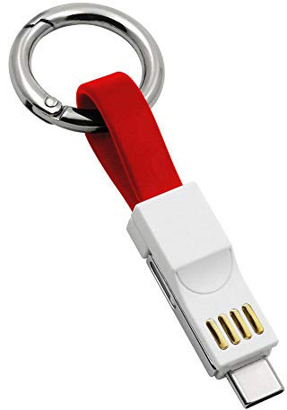 POWER4 Cavo Multi USB 3 in 1 Lightning/Micro USB/Tipo C Cavo di Ricarica Magnetica 13cm Corto Carica Rapida Cavo Dati Portachiavi Portatile Caricatore per iPhone Android MacBook (Rosso S)
