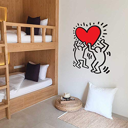 Adesivo da parete in vinile prespaziato mod. Haring Innamorati in 3 misure - decorazioni adesive murali arte - Kamiustore (Medio, Nero e rosso)