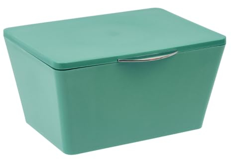 WENKO Caja con tapa Brasil verde - Cesta de almacenaje, cesta para el baño con tapa Capacidad: 2.247 l, Plástico (TPE), 19 x 10 x 15.5 cm, Verde