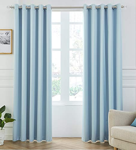 COASTLINE 3 Layers Coating Duckegg Blue 100% Blackout-Thermal Eyelet Curtain Extra Wide Floor Window Treatment Blinds 2 panels for Bedroom,Livingroom,Kids Nursery Room W66 x L90 inch