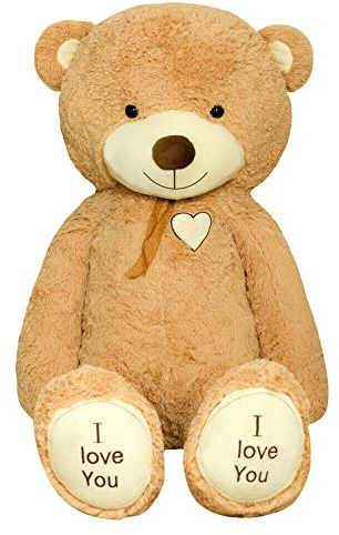 TEDBI Teddybär 140cm | Farbe Hellbraun | Groß Teddy Bear Plüschbär Stofftier Kuscheltier Plüschtier XXL Teddi Bär mit Stickerei I Love You Ich Liebe Dich