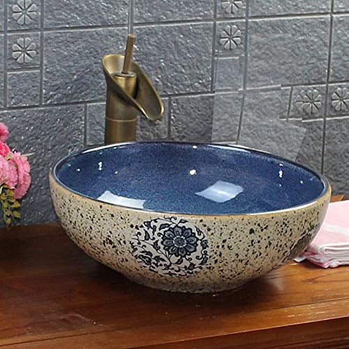 Vintage Antique Style Floral Patterned Kasbah Sink Washbasin Ceramic Porcelain Handmade Wash Basin Round Bathroom Cloakroom Counter Top Bowl 400 X 150 mm