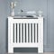 SiKy MDF White Painted Radiator Cover Wooden Cabinet Shelving Home Office Vertical Slatted Vent H 82 x W 78 x D 19 Cm, Freestanding Frame, Easy Assembly