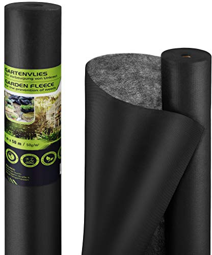 Unkrautvlies 50g/m² | Unkrautfolie | Gartenvlies gegen Unkraut - reißfest, wasserdurchlässig & hohe UV-Stabilisierung (50m² (50m x 1m))