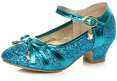 AJVANI Low Heel Diamante Bow Mary Jane Glitter Court Shoes Size 12