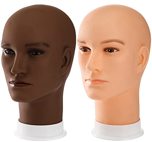 Dicunoy Set mit 2 Glatzen Mannequin-Kopf, Schaufensterpuppenkopf männlich, Professionelle Männliche Kosmetologie Mannequin Schaufensterpuppe für Perücke, Schaufenster