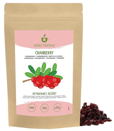 Mirtilli Rossi Secchi (500g), Mirtilli Rossi Interi, Addolciti con Succo di Mela, Morbidi e Gommosi, Snack alla Frutta Pronto da Mangiare, Vegano