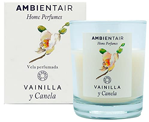 SEVENREEDS, Ambientair Home Perfume Vela aromática Vainilla y Canela, ambientador de vainilla y canela, Aromaterapia, Vela en vaso de cristal para interiores. Duración 30 horas, VV001VCAP