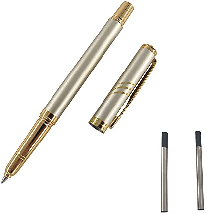 MCKhone Office Signature Pen Metal Rollerball Pen Fine Point Business Gift Pen 0.5mm Black Ink Gift Box for Teacher Student and Family (Gold)