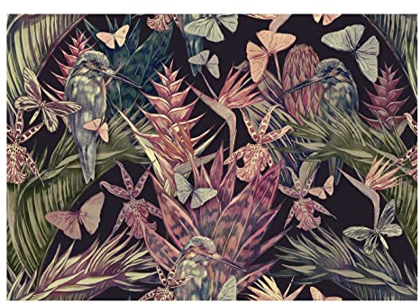 Fototapete Dschungel Tiere Pflanzen Schwarz Natur Vögel Wohnzimmer Schlafzimmer Wandtapete Vlies Tapete UV-Beständig Montagefertig (14115, VEXXXXXL (520x318 cm) 5 Bahnen)