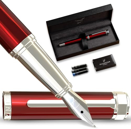 Ellington Pens Luxury Fountain Pen Set- Fountain Pens for Writing - Smooth Nib - Includes Refillable Ink Converter, 3 Ink Cartridges [2 Black & 1 Blue], Gift Box - Elegant Calligraphy