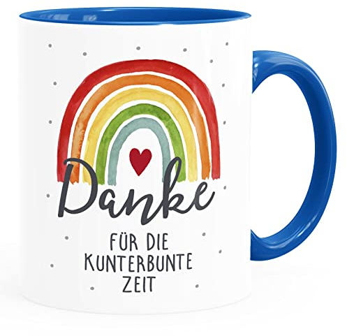SpecialMe® Kaffee-Tasse Danke für die kunterbunte Zeit Regenbogen kleines Geschenk Abschied Erzieherin weiß-innen-royal standard
