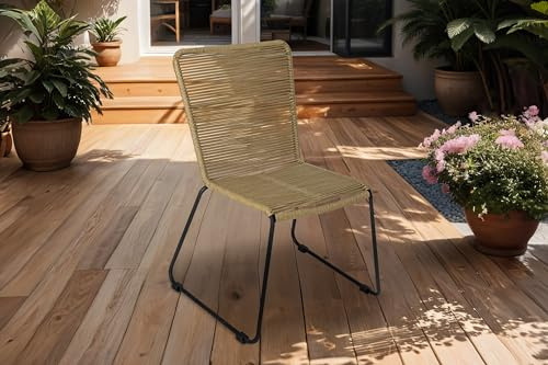SAM Outdoor-Seilstuhl ISRA, Seilbespannung aus Polyester, Farbe Taupe, schwarzes Eisen-Gestell, Gartenstuhl/Rope Chair im modernen Design, für Balkon & Terrasse und Garten