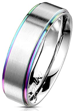 Treuheld® Silberner, Matter Ring mit Regenbogen Ringen | 9 Größen [02.] 51