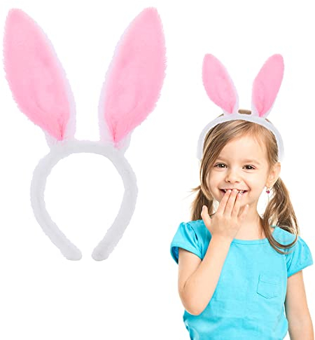 Sibba Bunny Flip-Up Oreilles Bandeau Rose Fluffy Bunny Cheveux Cravates Bande De Cheveux Chapeaux Noël Cosplay Accessoires Xmas Carnaval Fête D'anniversaire Favor Coiffe Ensembles pour Filles Femmes