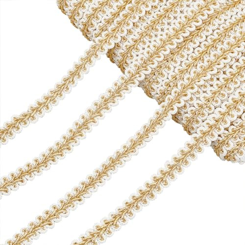 PH PandaHall Tresse chinoise en polyester pour loisirs créatifs, costume, décoration d'intérieur - 13,7 m - 12 mm - Blanc et doré