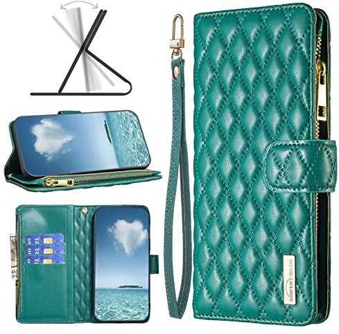 Coque para la Funda Apple iPhone 8 Plus, Funda Apple iPhone 8 Plus con Ranura para Tarjetas y Cremallera-Verde