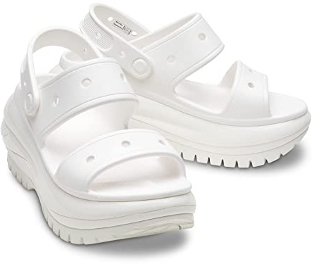 Crocs Unisex-Erwachsene Classic Mega Crush Sandalen | Plateau-Sandalen, Weiss/opulenter Garten, 41/42 EU