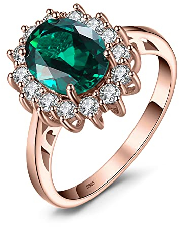 JewelryPalace Prinzessin Diana Kate Middleton Edelstein Smaragd Ringe Rosegold, Verlobungsring Eheringe Promise Ring Silber 925 Damen, Silberringe Damenring Antragsring Ringe, Damen Schmuck 53