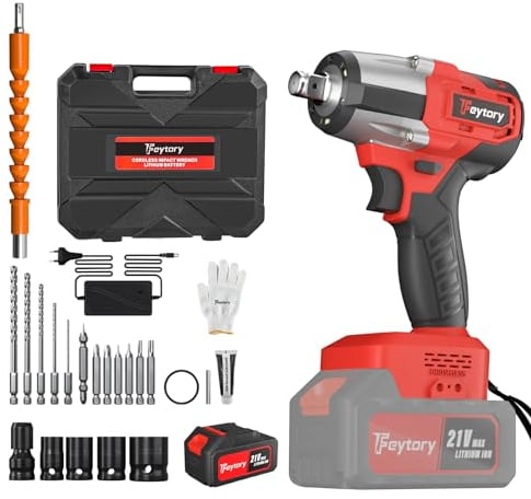 ANSIMIDA 18V max Bürstenloser Akku Schlagschrauber 1/2 Zoll, Drehschlagschrauber, max. Drehmoment 420N.m.,1/2 Zoll-Außenvierkant, mit 6.0Ah Akku, 1 Ladegerät, 4 Schlagstecknüssen
