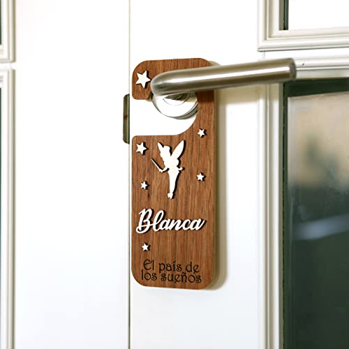 Genérico [ PINE & KIDS ] Placa puerta madera personalizada (Hada)