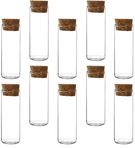 VILLCASE 10 Stück Glas Reagenzglas mit Korkstopfen, 3x8cm Klare Glasröhrchen mit Korken, Ideal für Labor, Gastgeschenke, Gewürze, Süßigkeiten, Perlen