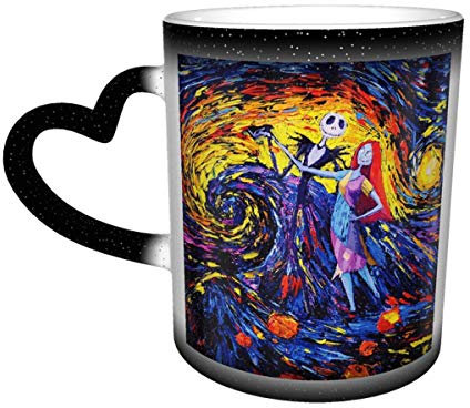 YINGD Custom Color Changing Coffee Mug for Men Women The Before Christmas Jack and Sally Heat Sensitive Cup Gift Ceramic 12 Oz