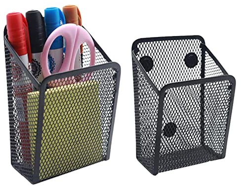 DUOHERESHUI 2 Stück Stifthalter Quadratischer, Magnetisch Stifthalter Netz, Magnetisch Stifthalter, Magnet Korb, Mesh Marker Pen Holder, Für Spind-Zubehör, Whiteboard, Kühlschrank, Aufbewahrungsbox