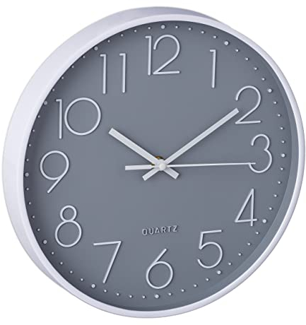 Relaxdays Wanduhr modern, batteriebetrieben, Küchenuhr analog, mit Sekundenzeiger, Badezimmeruhr, Ø 30 cm, grau/weiß