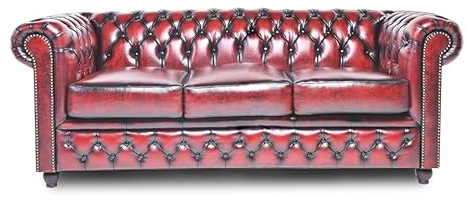 Chesterfield Sofa Brighton - The Brand | 3 Sitzer | 100% Leder, handgefertigt, Original Breite 200 cm (Antik Rot)
