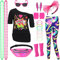 Miulruma 80er Jahre Damen Kostüm Set 80er Jahre Outfit T Shirt, 80er Artistic Leggings,Ohrring, Halskette,Bauchtasche Retro 80 Jahre Outfit Party Accessoires für Karneval Kleidung Fraun Mädchen 028M