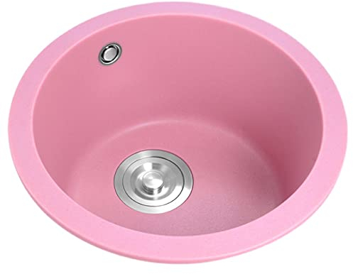 PhIree Fregaderos Barra de Piedra de Cuarzo Rosa Cocina Regranito Pequeño Mini Balcón Rosa Lavabo Redondo/Pink/36Cm