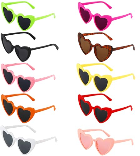 Mezzar Herz Sonnenbrille, 10 Farben Herz Brille Lustige Candy Color Brillen für Kinder und Erwachsene Damen, Magische Hippie Party Zubehör Halloween Festival Geburtstag (Bunt)