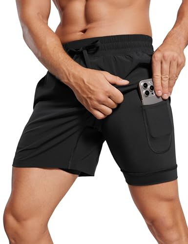 CRZ YOGA Herren Workout Shorts Schnelltrocknend Laufshorts Sporthose Trainingsshorts Kurze Hosen mit Taschen - 13cm Schwarz L