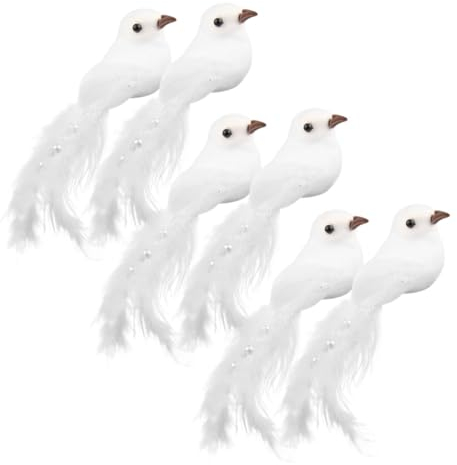 MAGICLULU 6st Weißer Perlenvogel Gefiederter Vogel Künstliche Mini-vögel Weiße Schaumvögel Weiße Tauben Für Den Weihnachtsbaum Gefiederte Weiße Vögel Turteltaube Schreibtisch Kardinal Eisen