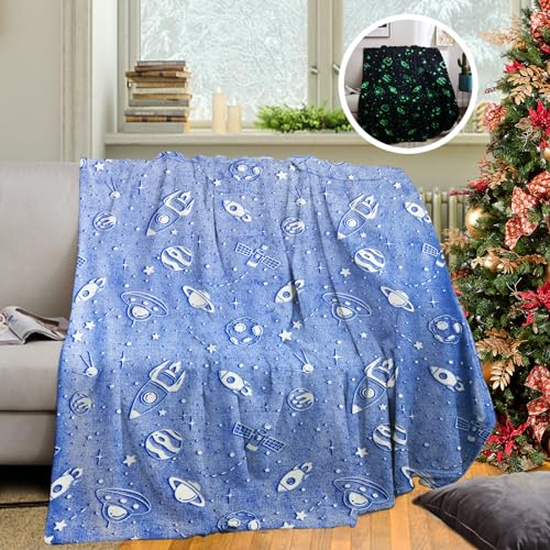 Kuscheldecke für Kinder, Decke Leuchtend Im Dunkeln Kuscheldecke Geschenke Jungs Kinder, Super Weiche und Warme Decke(Grau, 130x150 cm)