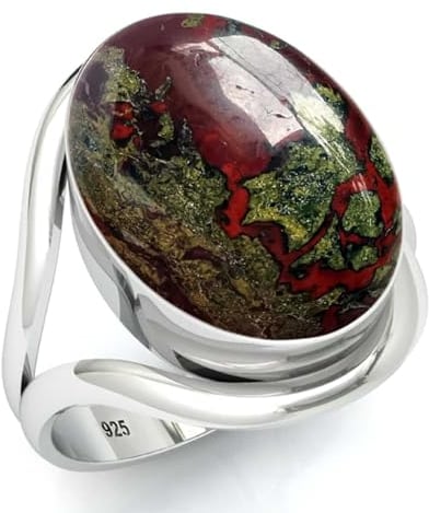Jeweloporium Multicolor Dragon Blood Jasper Silberring Größe 53 (16,9), 925 Sterling Silber Ring für Damen, Natürlicher ovaler Stein Boho Schmuck