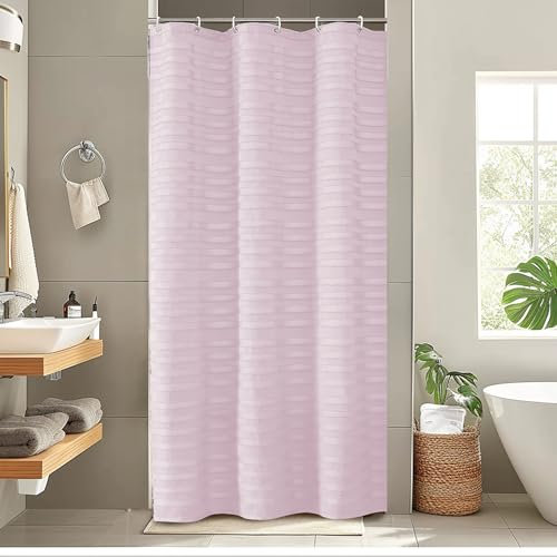 Aiyufeng Tenda da doccia rosa cipria – moderno tessuto strutturato a righe per bagno, tenda stretta trapuntata in tessuto