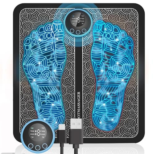 Genkigold EMS Masajeador Pies para Neuropatía,Almohadilla Masajeadora para Alivio del Dolor Plantar,Relajación Muscular,Masajeador de Pies Portátil y Recargable,Control Presión,con 8 Modos,19 Niveles