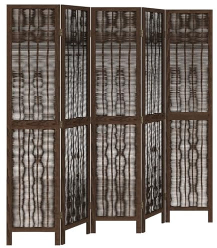 vidaXL Raumteiler 5-TLG., Paravent Faltbar für Innenbereich, Trennwand Verbrannter Optik, Spanische Wand Sichtschutz Umkleide, Dunkelbraun Massivholz Paulownia
